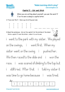 Worksheets for kids - capital_i_-_cut_and_stick